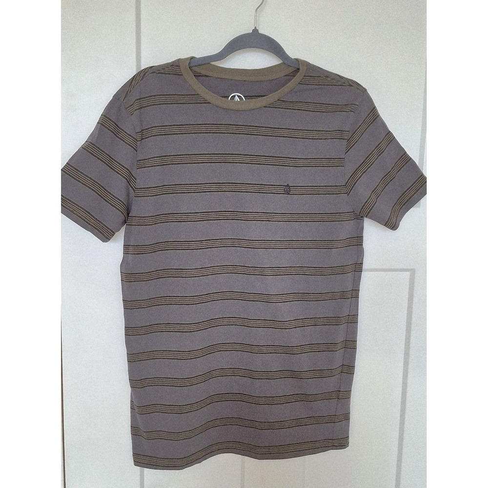 Volcom Shirt Mens Medium Gray Green Striped Modern True To This Cotton Tee